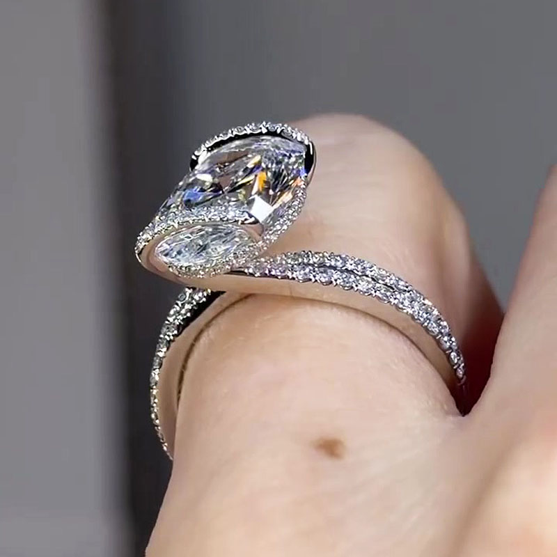 Unique 6ct Oval Cut White Sapphire Halo Engagement Ring