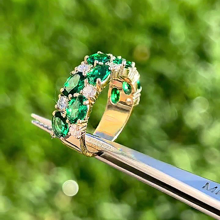 4.75ct Oval Cut Emerald Sapphire Half Eternity Ring