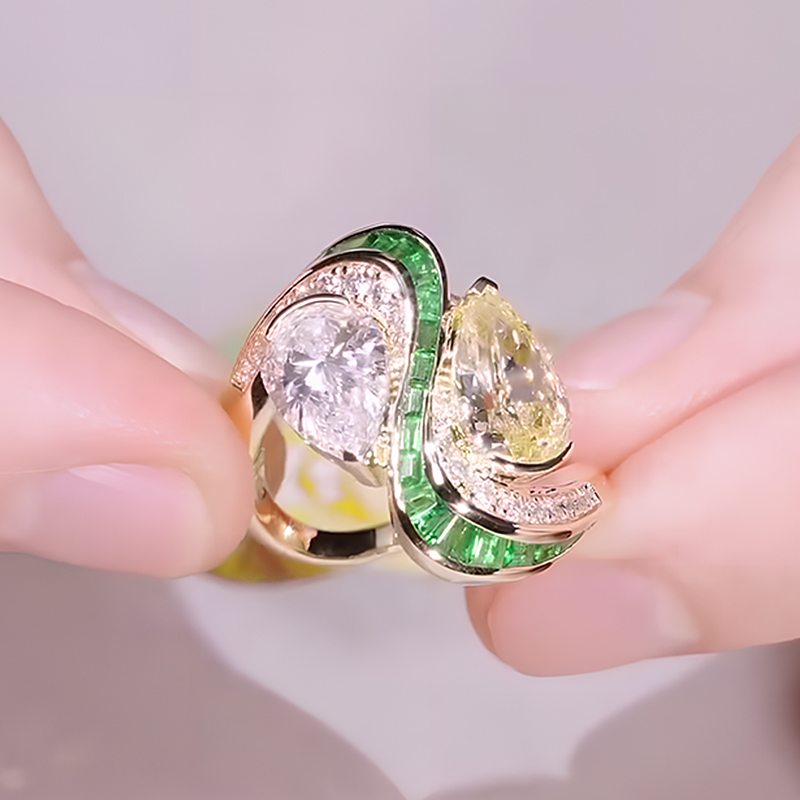 Irregular 4ct Pear Cut Yellow Sapphire Engagement Ring