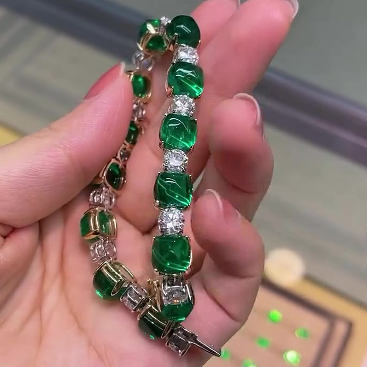 Royal Colombian Cabochon Cut Emerald Sapphire Bracelet