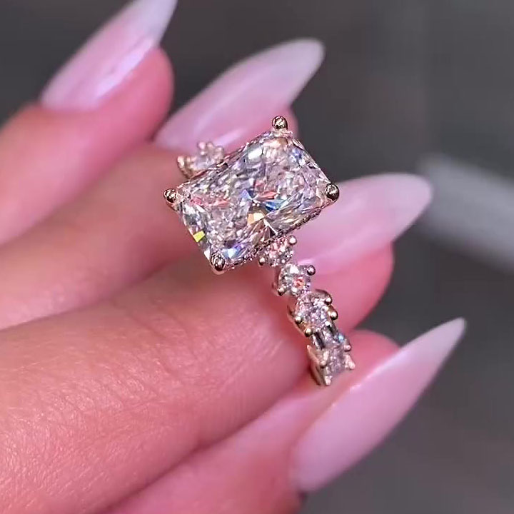 2ct Under Halo Emerald Cut White Sapphire Engagement Ring