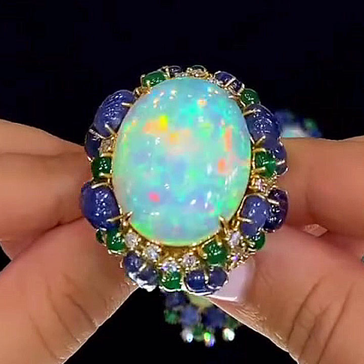 15ct Halo Oval Cut Opal Sapphire Engagement Ring