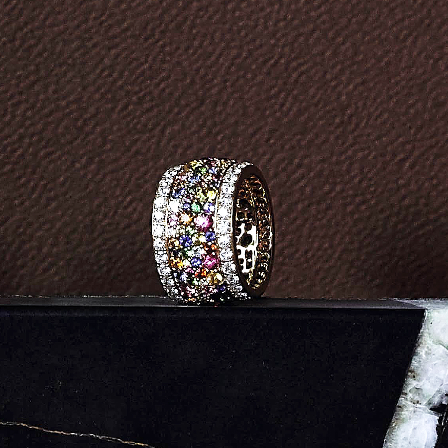 9.45ct Round Cut Rainbow Sapphire Eternity Ring