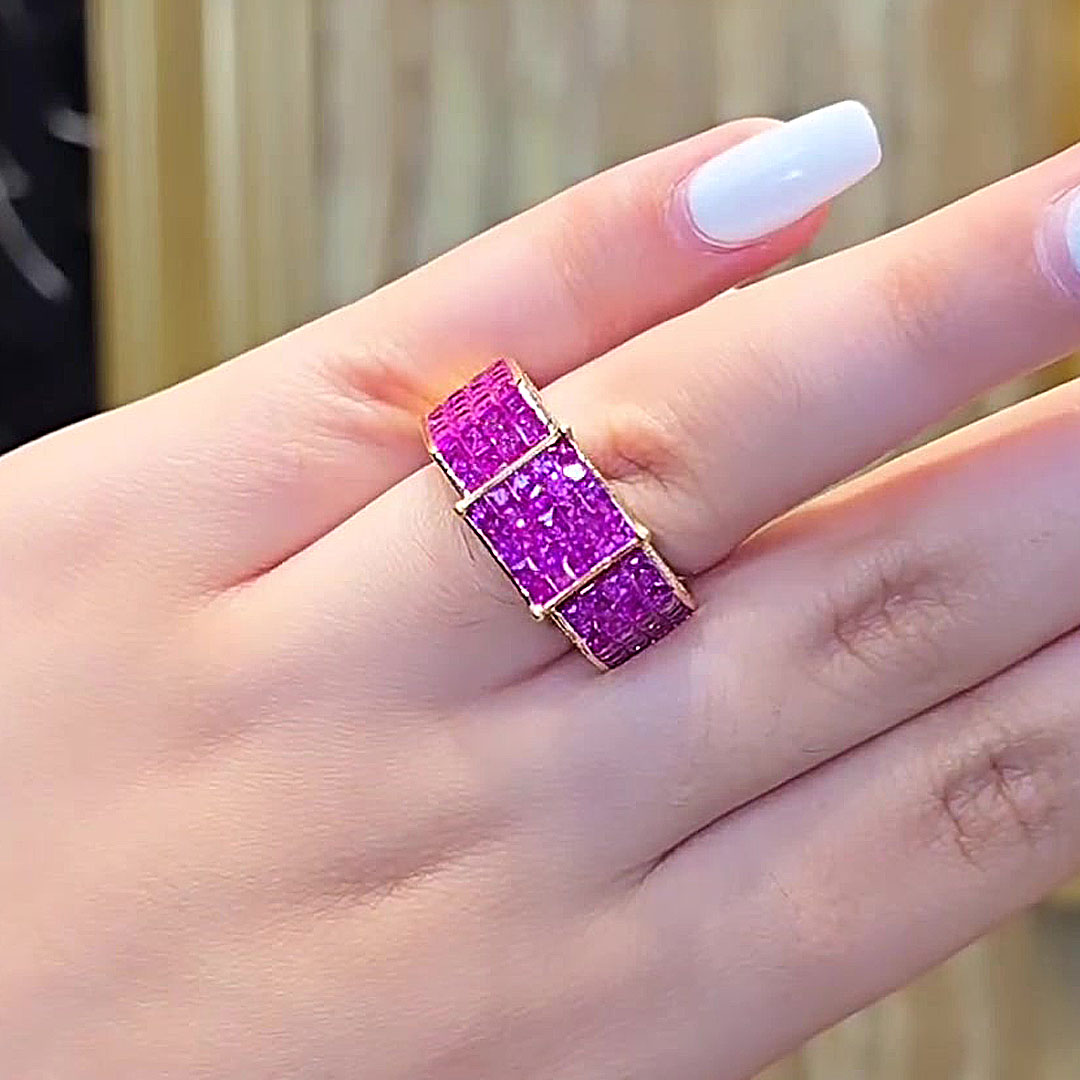 7.15ct Princess Cut Pink Sapphire Wedding Band
