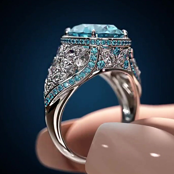 4ct Round Cut Aquamarine Sapphire Engagement Ring