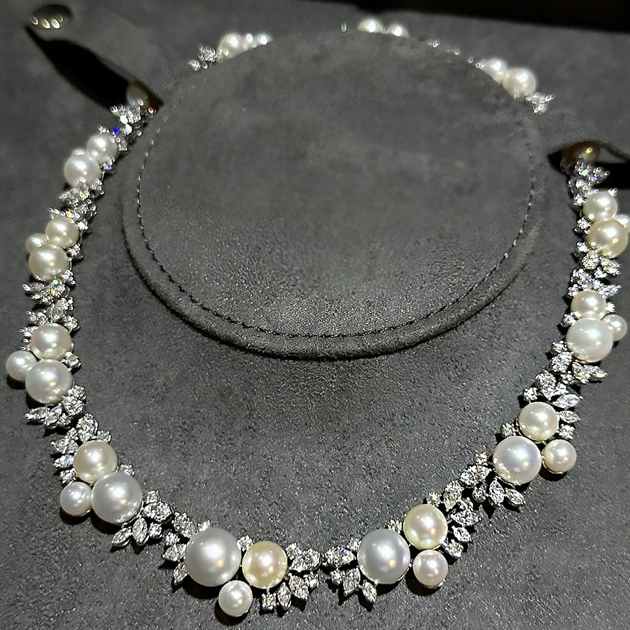 Multi-cut White Sapphire Pearl Necklace