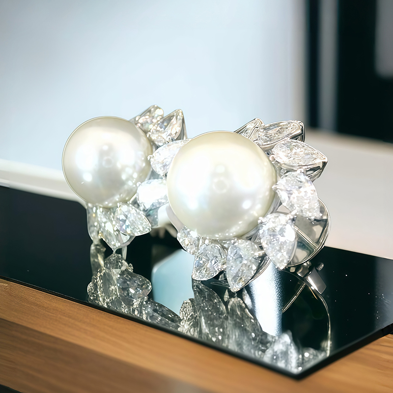 Pear Cut White Sapphire Pearl Stud Earrings