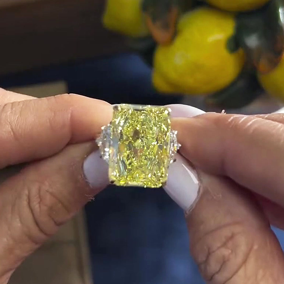 7ct Three-stone Radiant Cut Yellow Sapphire Engagement Ring