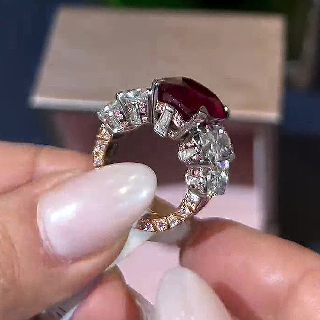 4ct Cushion Cut Ruby Sapphire Engagement Ring
