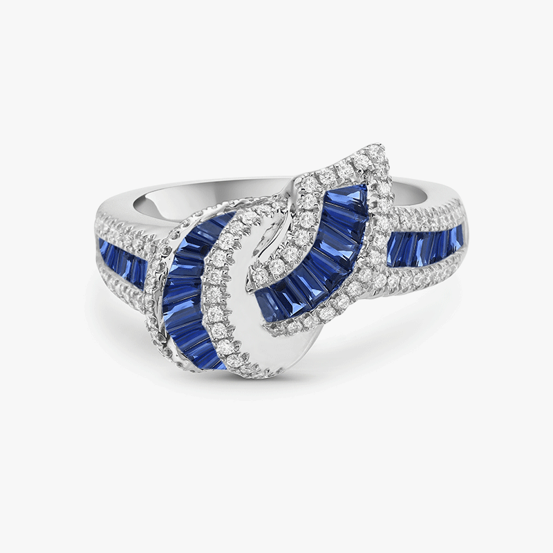 Fashion 7.25ctw Baguette Cut Blue & Round Cut White Sapphire Tight Knot Wedding Band