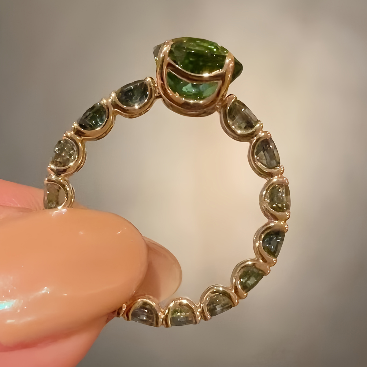 Round Cut Emerald Full Halo Engagement Ring