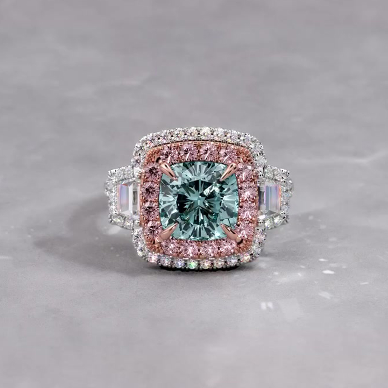 2.5ct Cushion Cut Aquamarine Sapphire Double Halo Engagement Ring