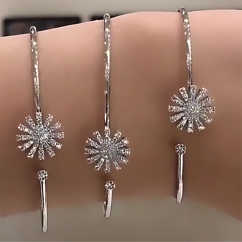 Pavé White Sapphire Starburst Open Cuff Bangle Bracelet (Sold Individually)