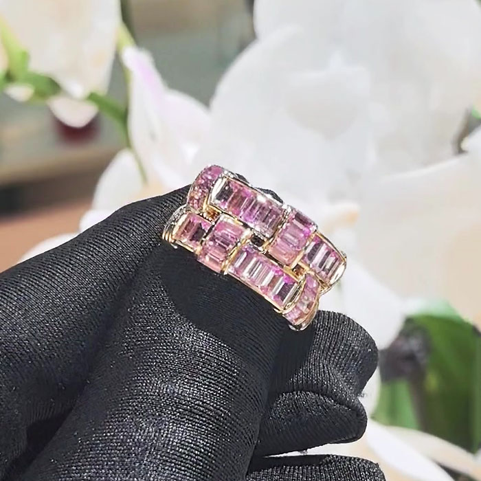 2ct Emerald Cut Pink Sapphire Wedding Band