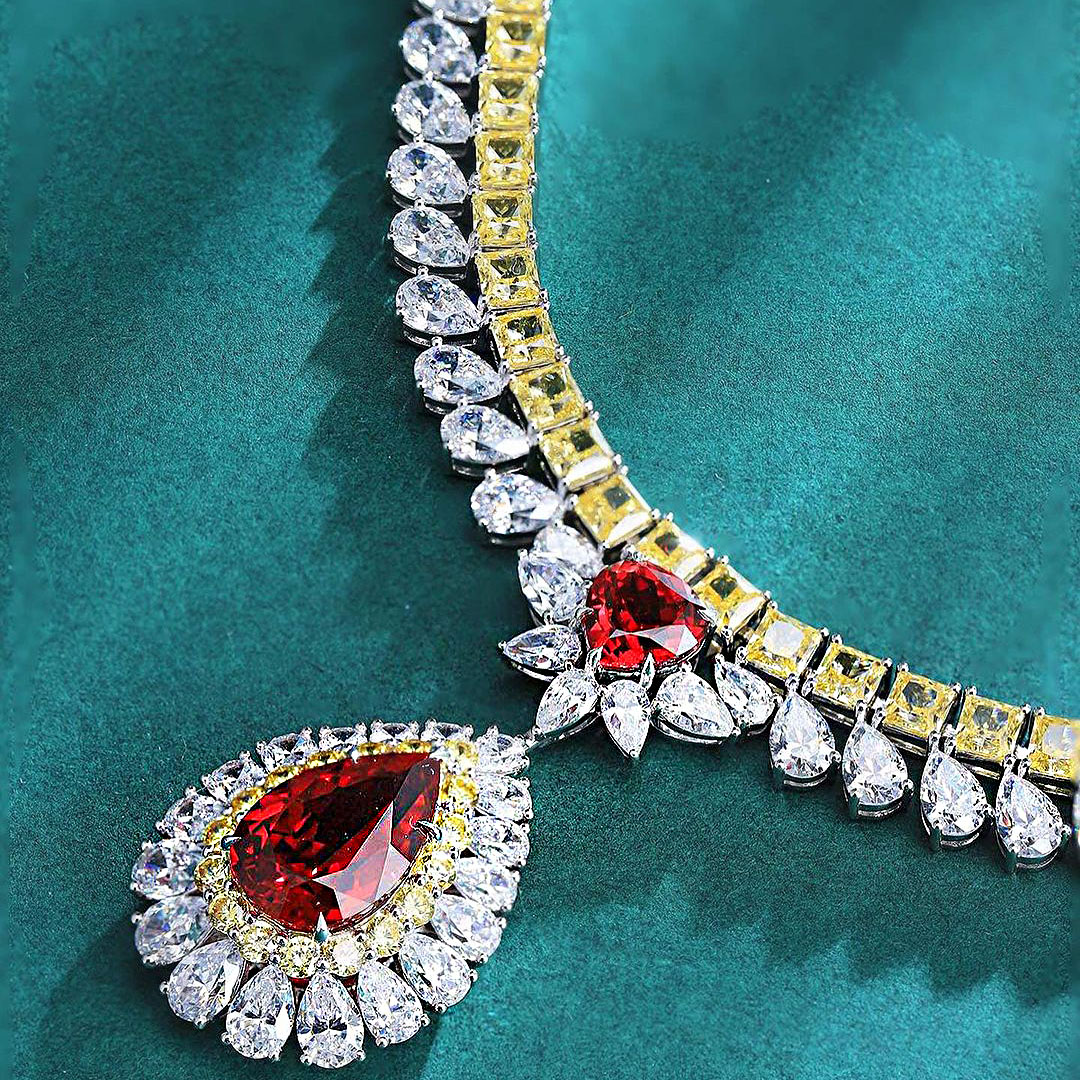 Two-tone Pear Cut Lab-created Sapphire Pendant Necklace