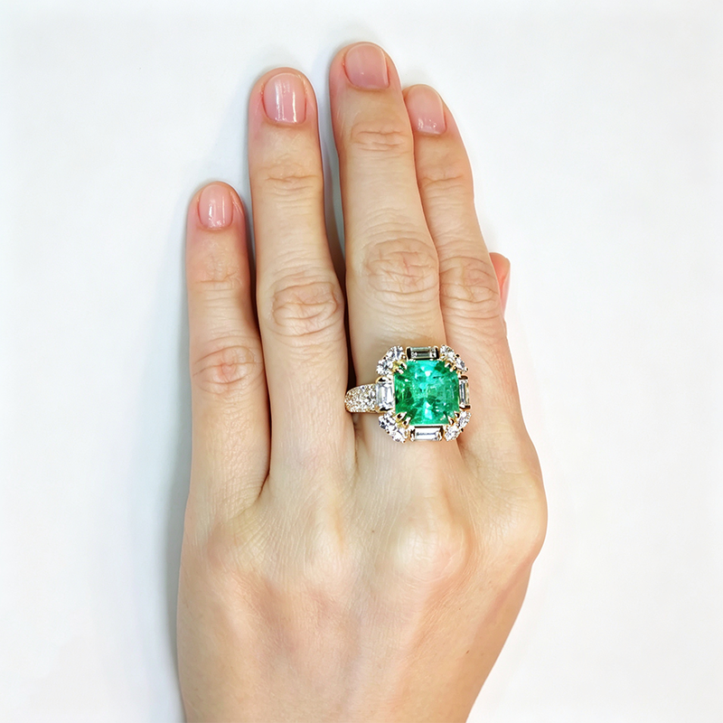 5ct Asscher Cut Emerald Sapphire Cocktail Ring