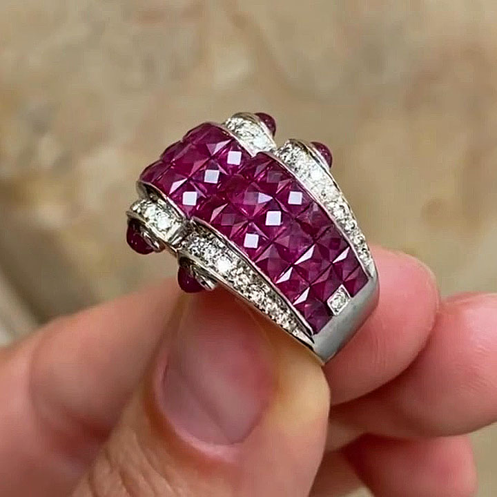 10.35ct Open Design Princess Cut Ruby Sapphire Wedding Band