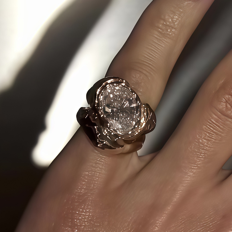 Edgy Textured 3ct Oval Cut White Sapphire Ring Set / 2-Piece