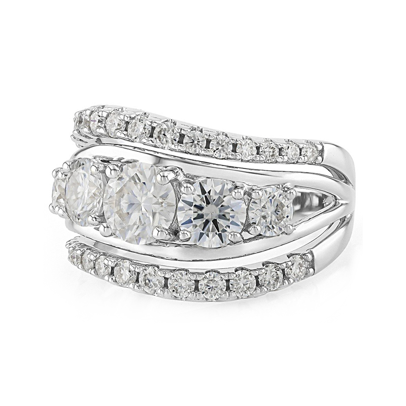 Swirl Pave White Sapphire Round Cut Wedding Band