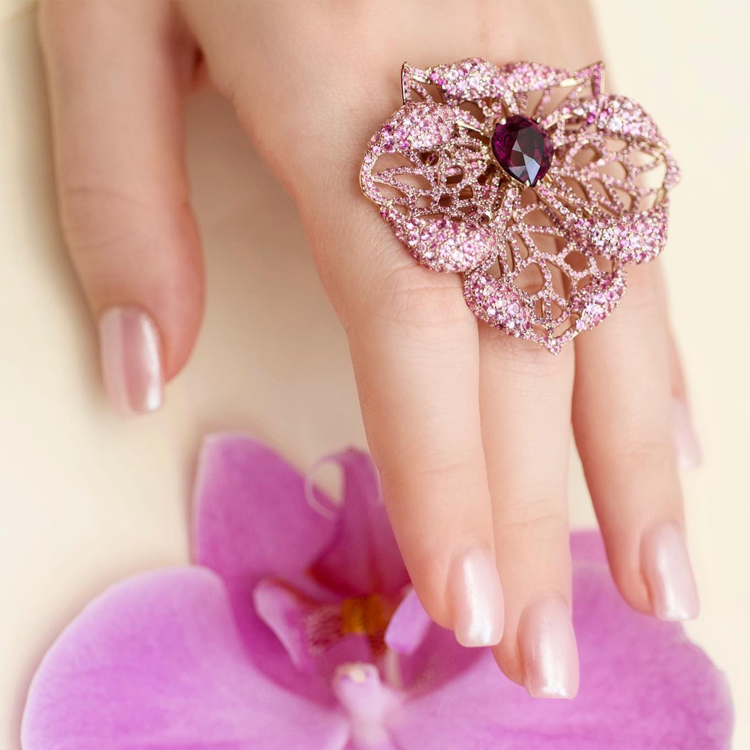 Pavé Amethyst & Pink Sapphire Orchid Cocktail Ring