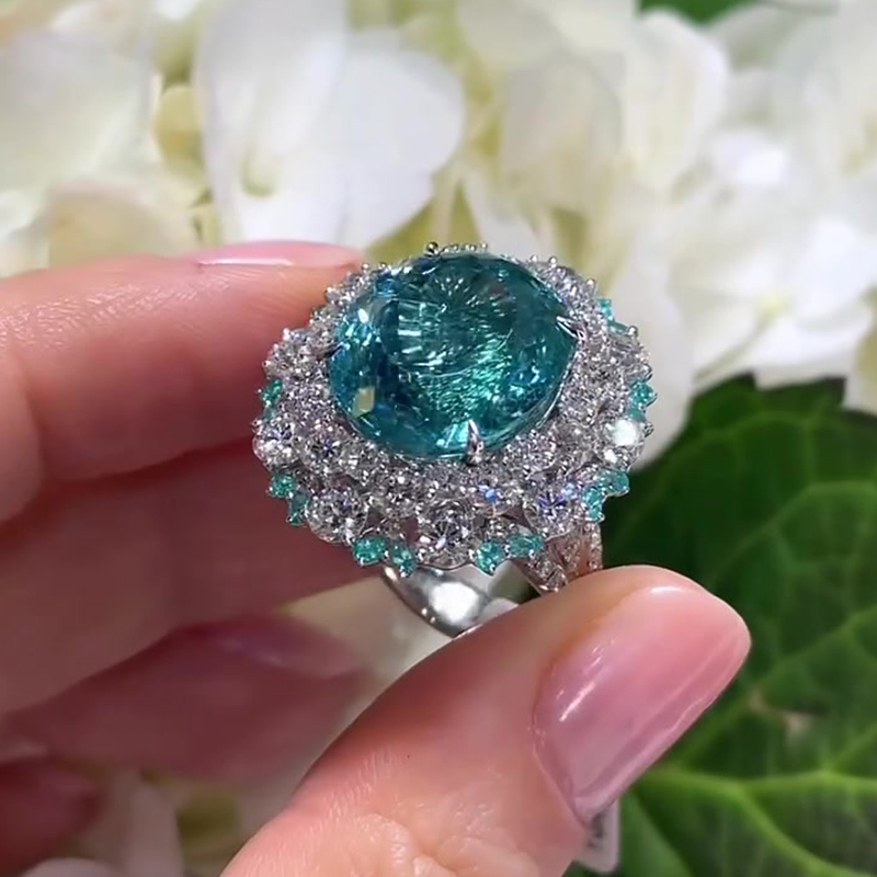 Paraiba Tourmaline & White Sapphire Double Halo Ring