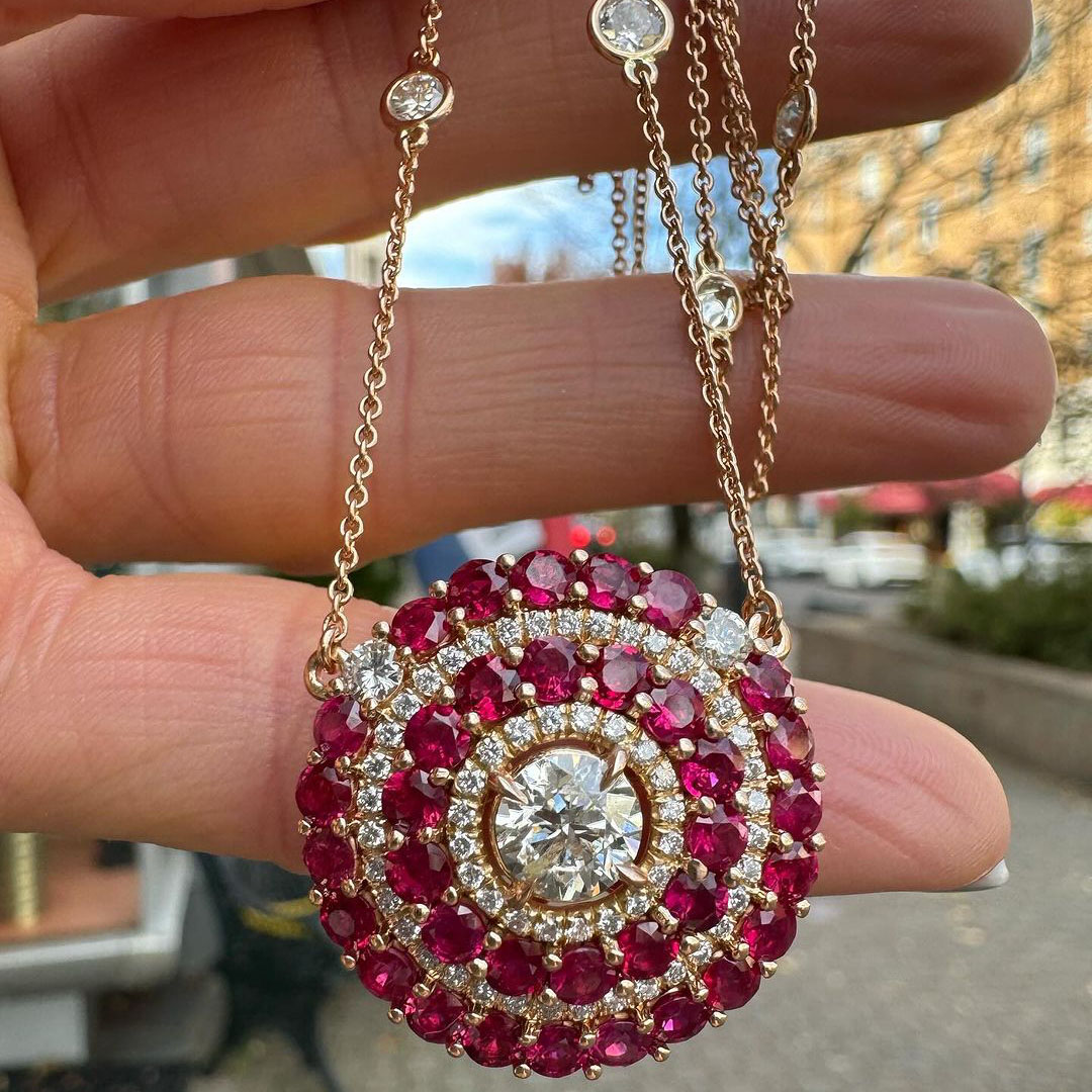 Round Cut Ruby Sapphire Pendant Necklace