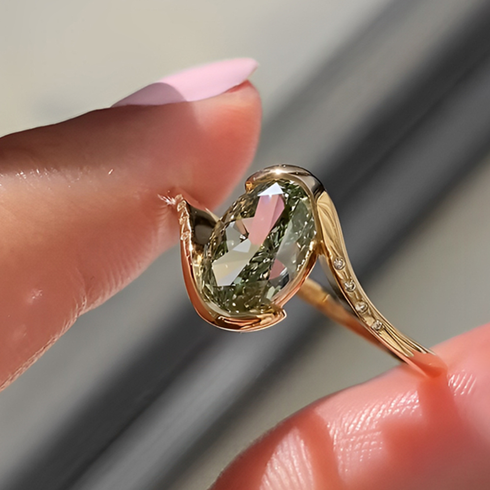 Bypass Design 4ct Oval Cut Tourmaline Green Engagement Ring