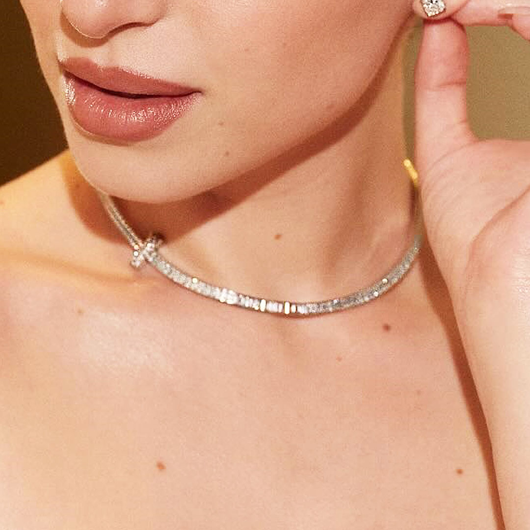 Baguette Cut White Sapphire Tennis Wedding Necklace