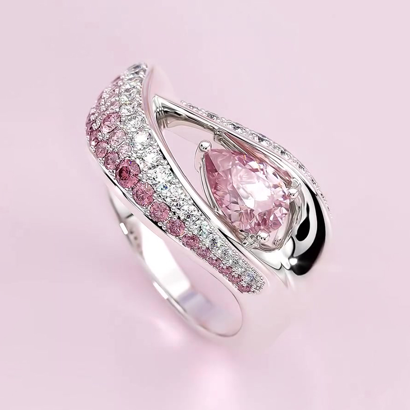 1.5ct Pear Cut Pink Sapphire Hollow Diamond Accented Engagement Ring