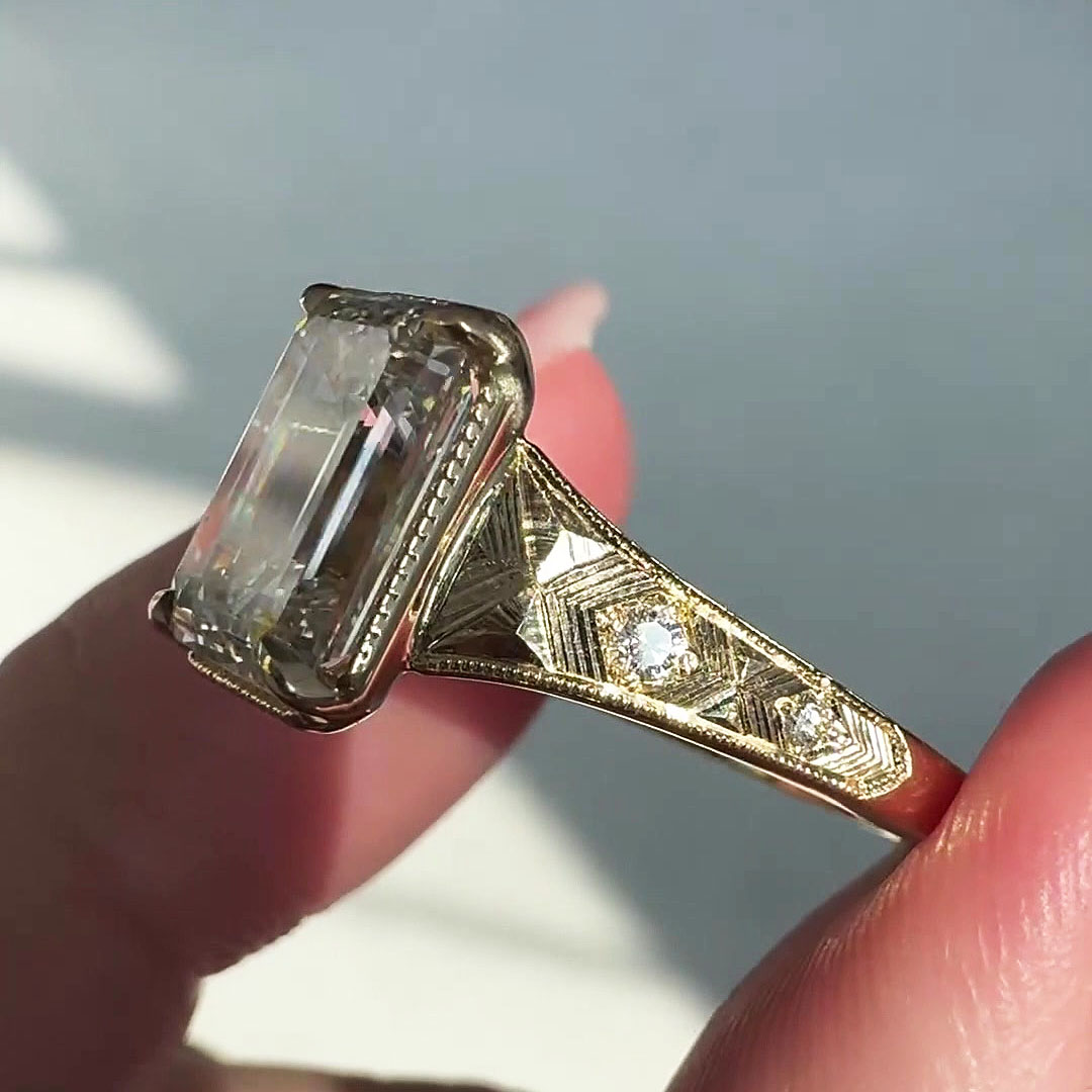 5ct Luxury Emerald Cut White Sapphire Engagement Ring