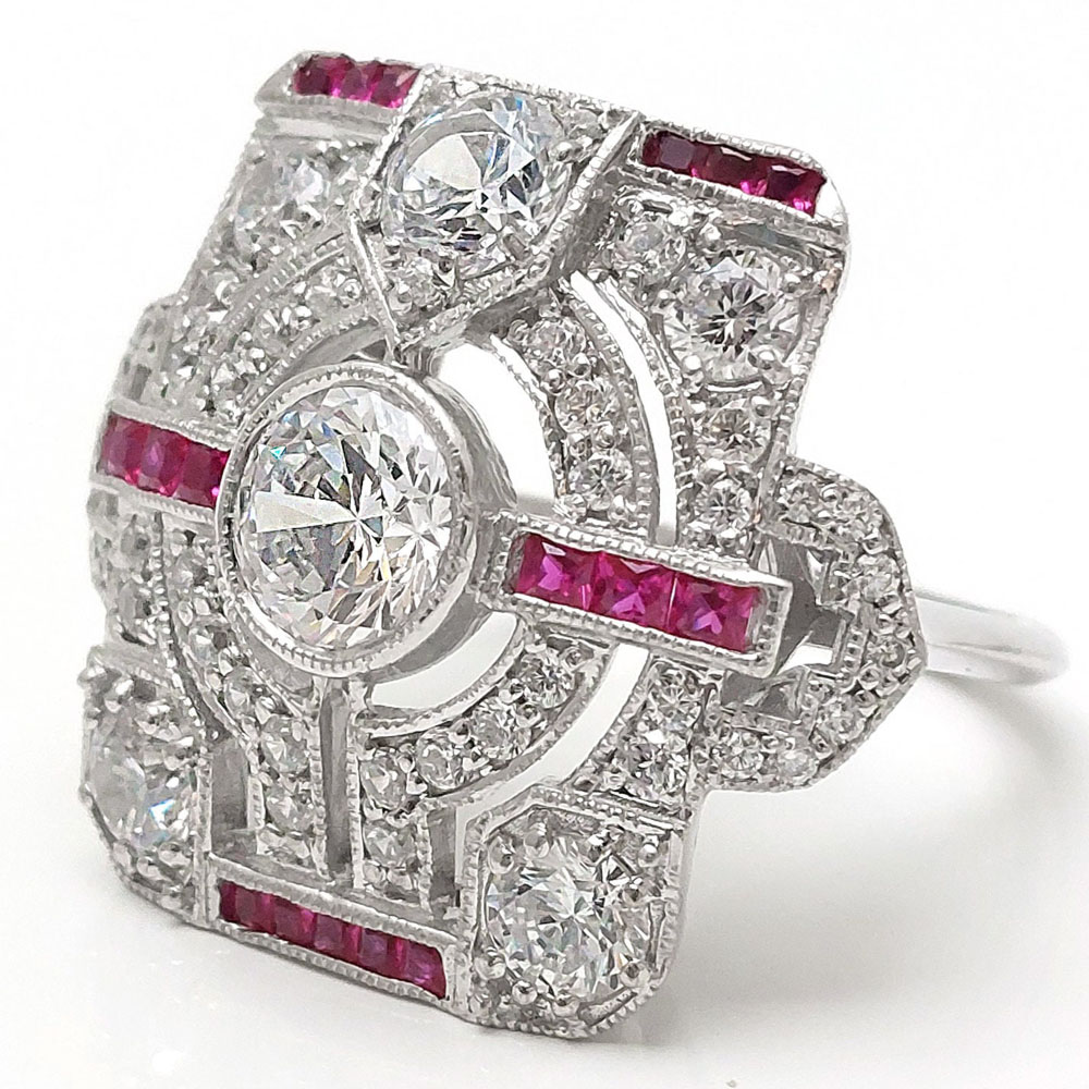 Art Deco 1ct Round Cut White Sapphire Cocktail Ring