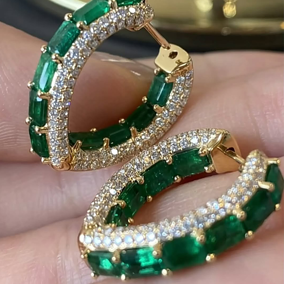 Emerald & White Sapphire Hoop Earrings