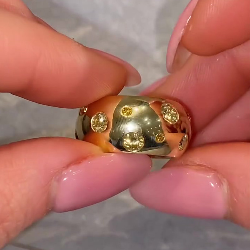 Pave Yellow Sapphire Bubble Dome Band Ring