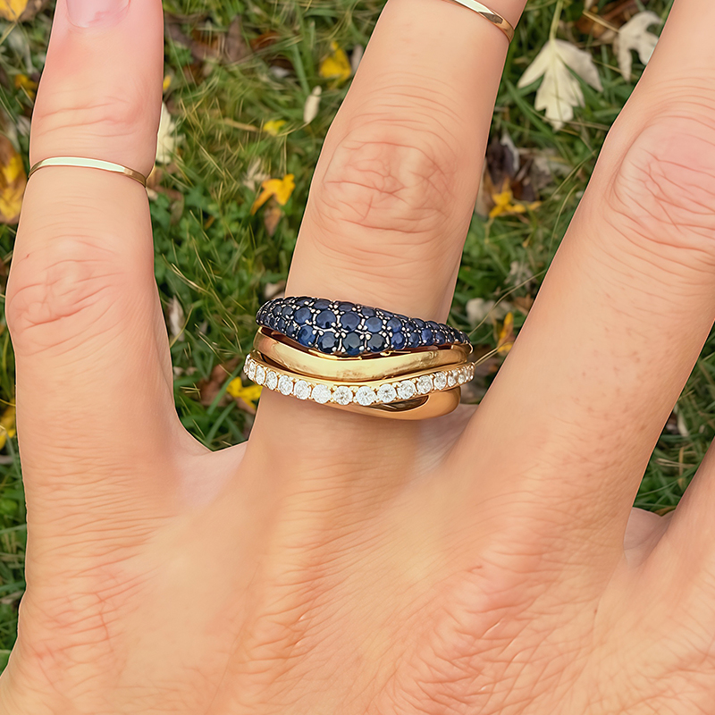 Layered Pave Blue Sapphire & White Sapphire Statement Band for Men / Women