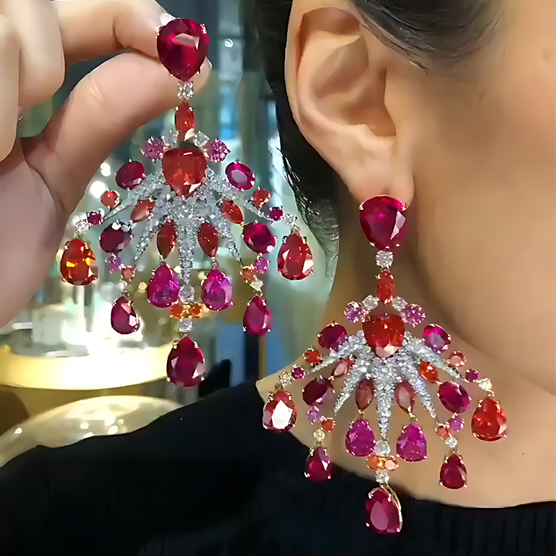Ruby & White Sapphire Chandelier Earrings