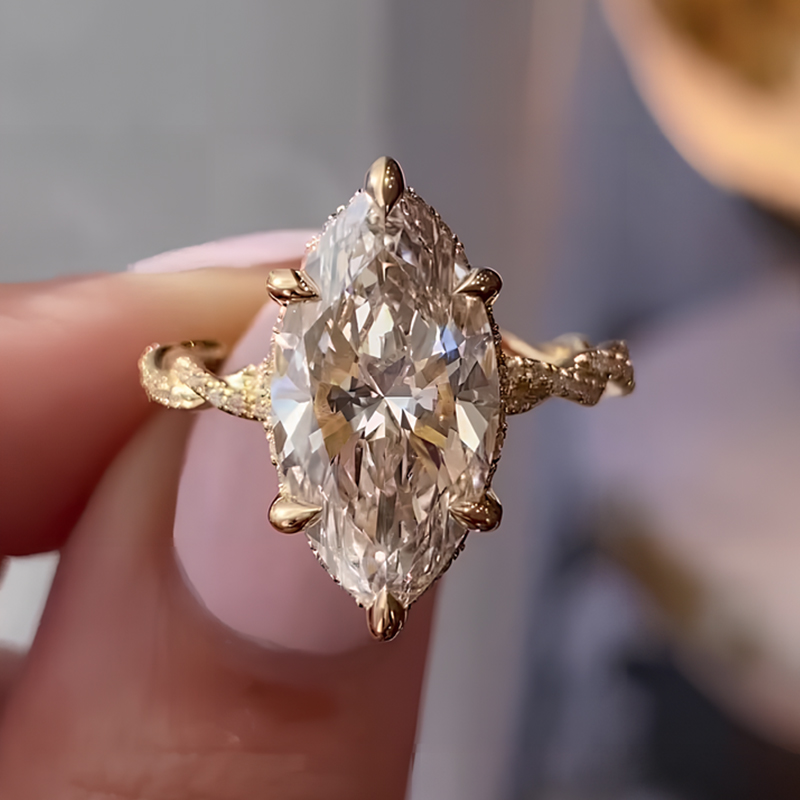 Under Halo 4ct Marquise Cut White Sapphire Engagement Ring