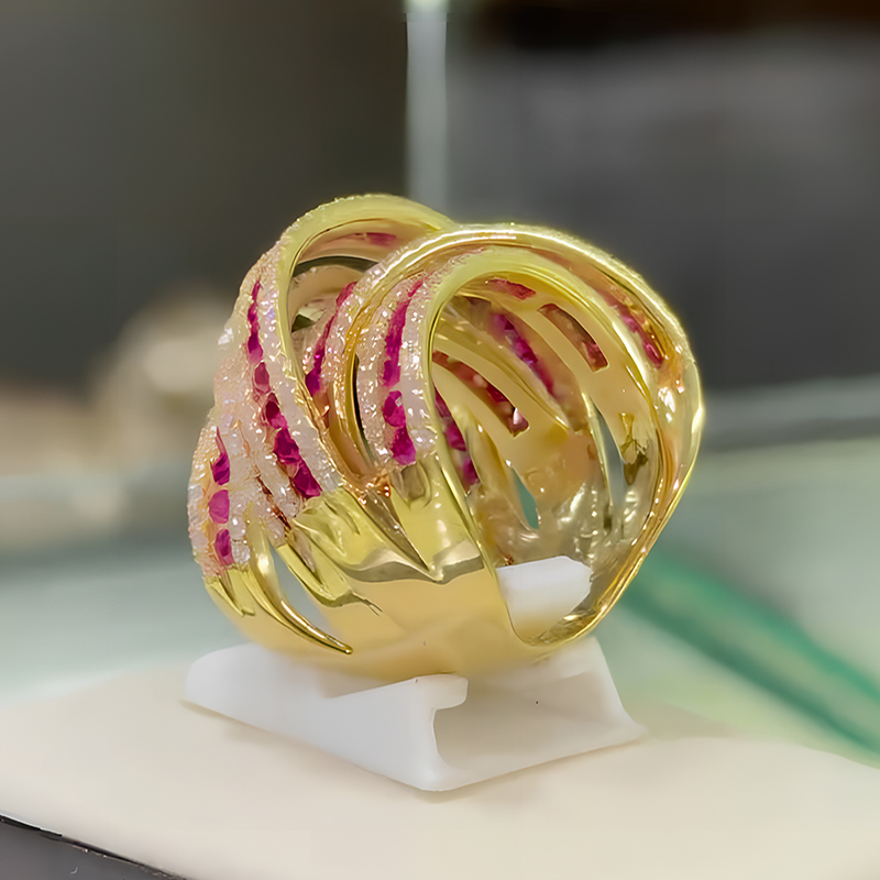 2.8ct Red & White Sapphire Round Cut Twisted Design Wedding Band