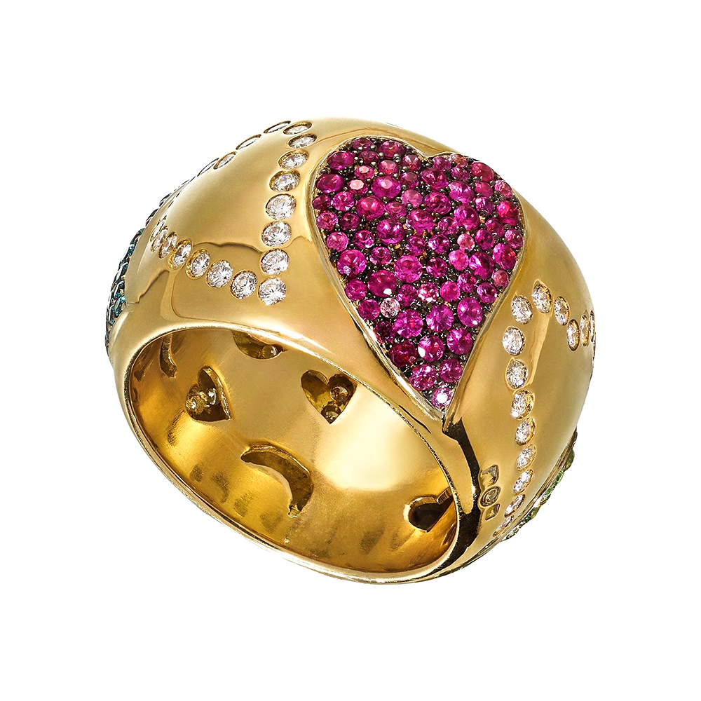 Heart Pave Setting 3.3ct Three Tone Wedding Band