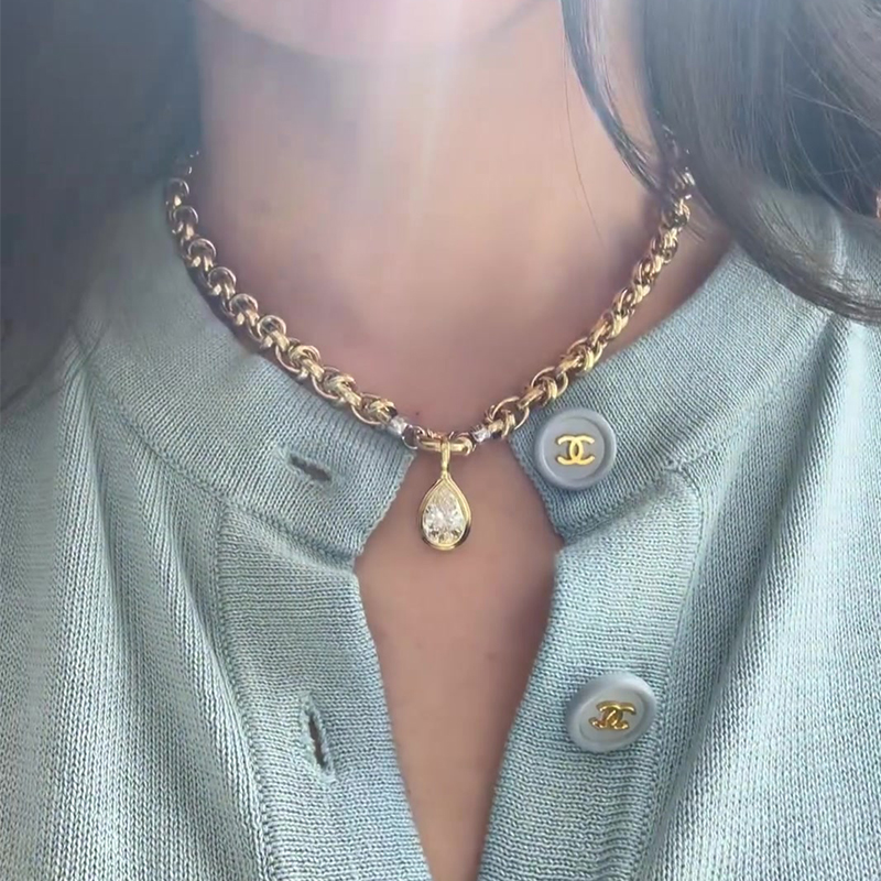 Vintage Pear Cut White Sapphire Pendant Necklace