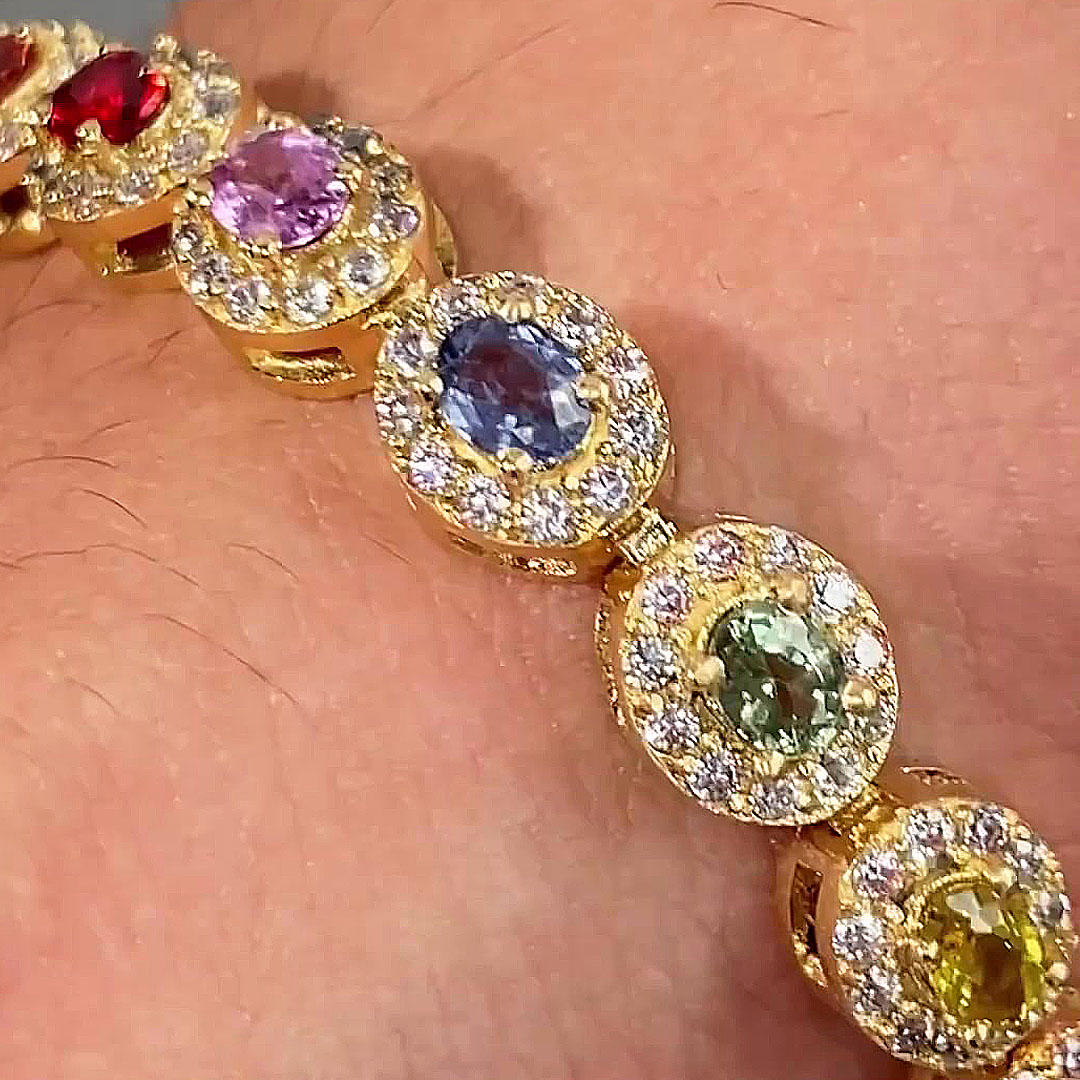 Oval Cut Rainbow Sapphire Tennis Bracelet for Men