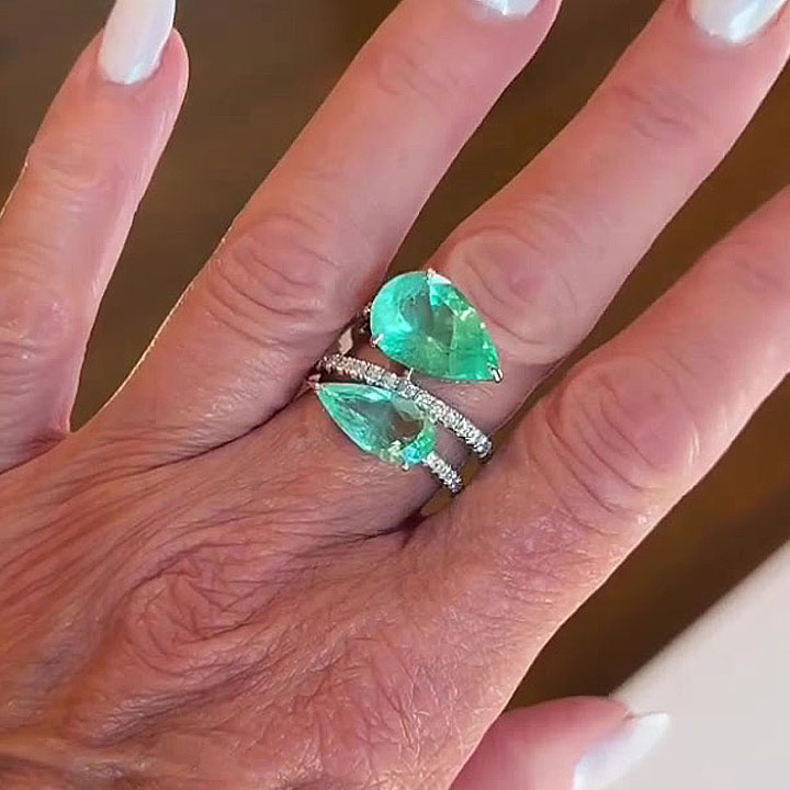 5ct Pear Cut Green Sapphire Engagement Ring