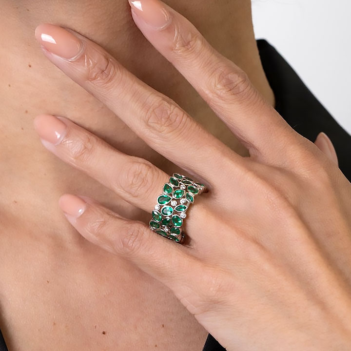 5.95ct Multi-cut Emerald Sapphire Eternity Ring