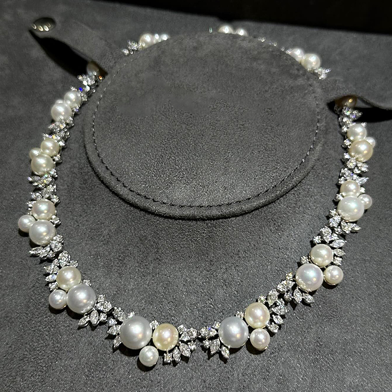 Fashion Multi-cut White Sapphire Pearl Necklace
