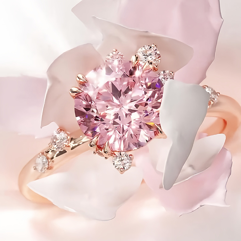 2.5ct Round Cut Pink Sapphire & White Sapphire Asymmetrical Cluster Engagement Ring