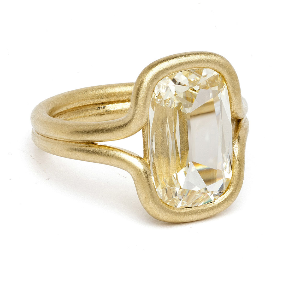 3.5ct Sandblast Cushion Cut Yellow Sapphire Solitaire Ring