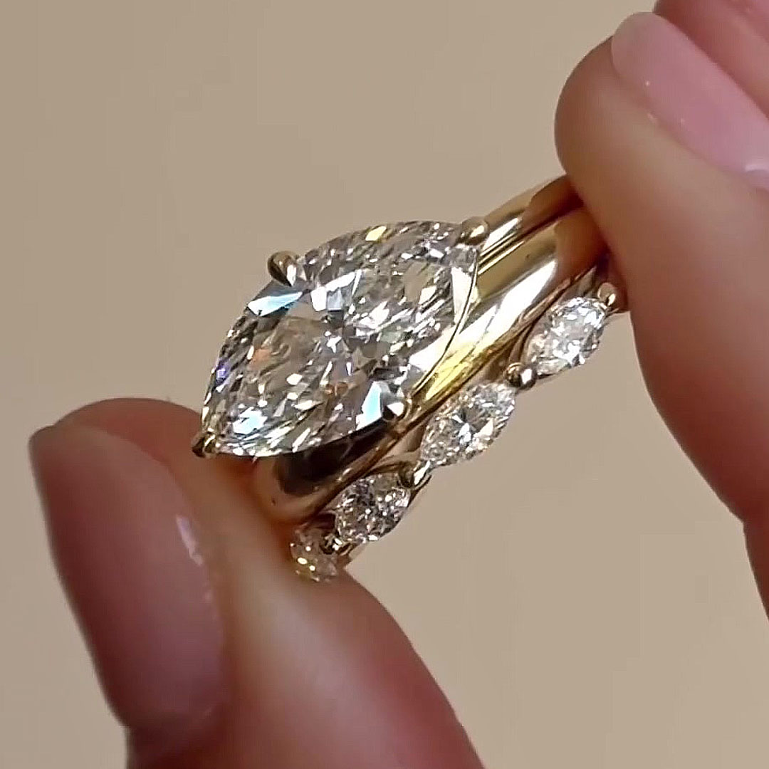 2ct Marquise Cut White Sapphire Wedding Set/3pcs