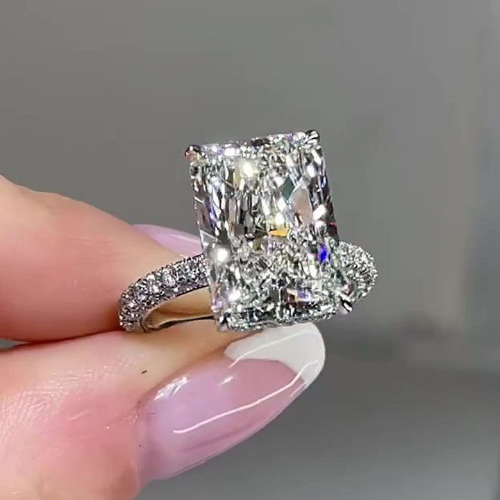 7ct Under Halo Radiant Cut Diamond Engagement Ring