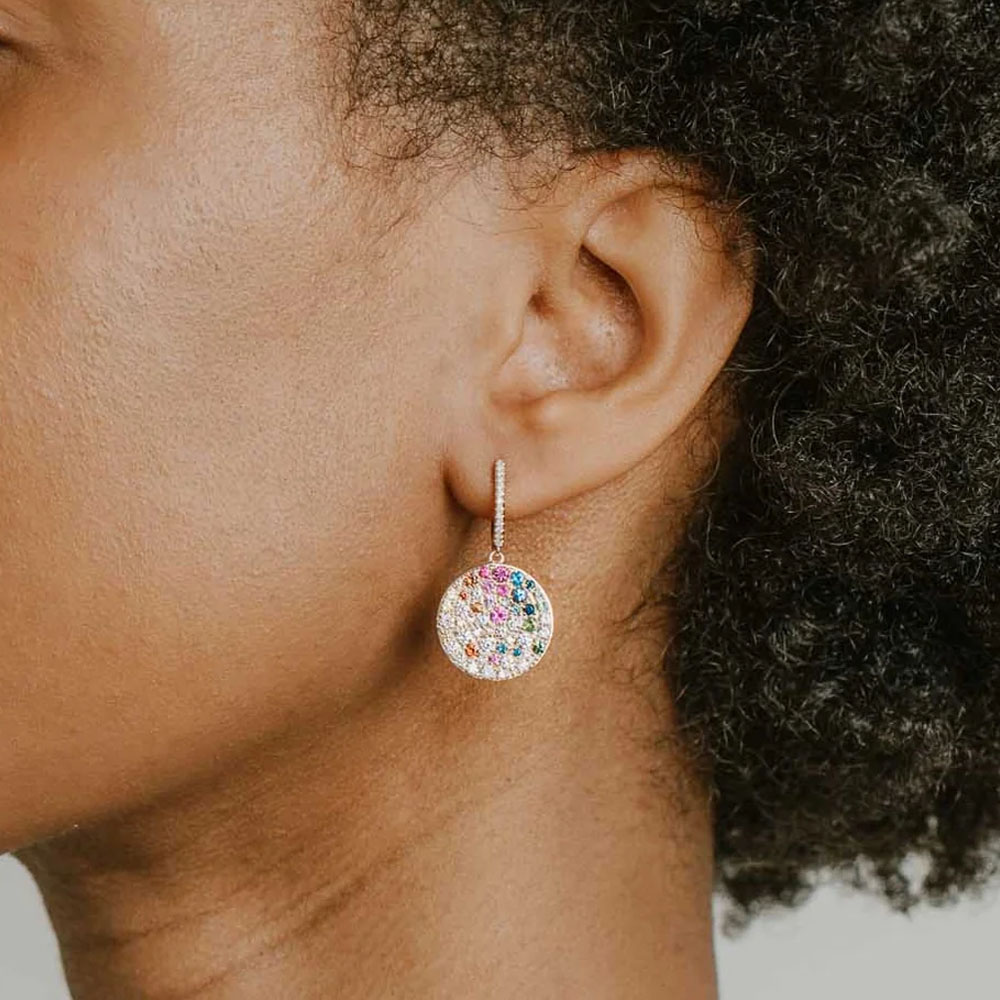 Scattered Rainbow Sapphire Dangle Earrings