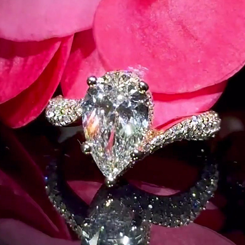 5ct Pear Cut White Sapphire Engagement Ring