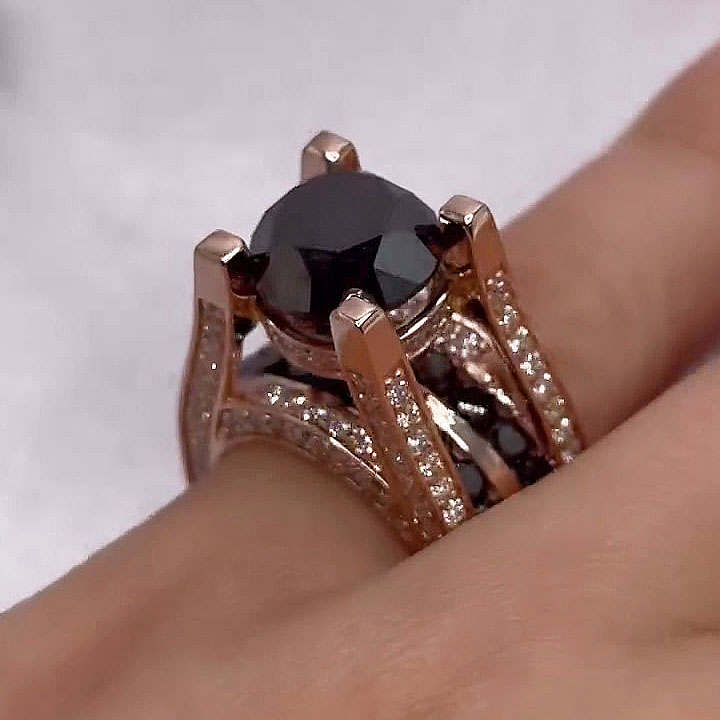 2ct East-west Design Round Cut Black Sapphire Engagement Ring